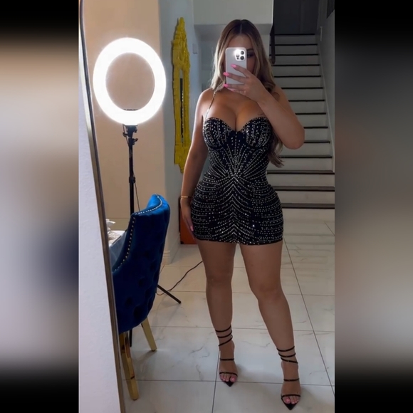 BLACK MESH CRYSTALS DRESS - Picture 2 of 5